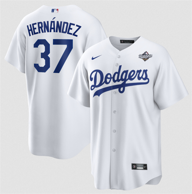 Men's White Los Angeles Dodgers #37 Teoscar Hernández 2025 World Series Home Cool Base Stitched Baseball Jersey
